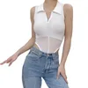 Débardeurs femme été femmes mode débardeurs body sans manches col rabattu zippé transparent Patchwork Camis