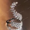 Graceful Leaves Both End of Open Ring Silver Color Girl Cocktail Party Rings Shine Crystal Zircon Fashion Women Jewelry Fashion JewelryRings women open ring leaves