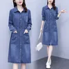 Abiti casual Abito in denim da donna di grandi dimensioni 2023 Autunno Moda manica lunga Colletto rovesciato Vintage Trendy Jenas Vestidos T075