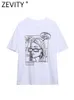 Tshirt pour femmes Zevity Women Fashion High Street Beauty Print Casual White T-shirt Femme O BASIC O COUP SHERNE CHIC TOPS T477 230417