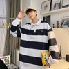 Men's T Shirts Men Stripe T-shirt Casual Baggy Full Sleeve Shirt Oversized Tshirt Men's Clothing Fashion Pullover Solid Color Polo Top