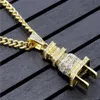 24K Gold Plated Iced Out Bling Men's Plug Pendant Necklace Plated Charm Micro Pave Full Rhinestone Cuban Chain Hip Hop Jewelr271w