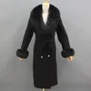 Trench-Coat en mélange de laine pour femme, avec col en vraie fourrure, élégant, ceinture, Double boutonnage, veste d'hiver, 231116