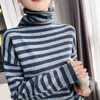 Suéteres femininos Mulheres Plus Size Pure Wool Sweater Knit Pullovers Primavera High-Neck Retro Blusa Solta Cashmere Sweater Strip Base Camisa S-XXL 231117