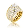Bagues Hip Hop en pierre de diamant pour hommes, bijoux scintillants, plaqué or véritable 18 carats, Zircon cubique, cadeau 152B