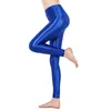 Women's Leggings Dames Solid Color Slim For Women Smooth zie door hoge uitgerekte vrouwelijke Sport Dance Yoga Bottoms Glossy strakke broek