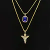 Mens Hip Hop Jewelry sets Mini Square Ruby Sapphire Full crystal Diamond Angel wings pendant Gold chain necklaces For male Hiphop 235m