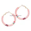 Hoop huggie hoop brincos boho polímero argila discos contas heishi moda brincos feminino menina rosa cinza bege branco eco-friendly bonito dhndl