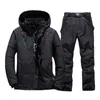 Combinaisons de ski Combinaison de Ski d'hiver thermique hommes coupe-vent Ski doudoune et bavoirs pantalon ensemble mâle neige Costume Snowboard porter salopette 231116