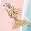 Keychains Lady INS Macrame Fishtail Key Chains For Women Boho Cotton Woven Fringed Bag Hanging Jewelry Drop Gifts