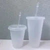 24 oz Clear Cup Tasses en plastique Transparent Tumbler Été Réutilisable Tasse de jus de café à boire froid avec couvercle et paille en gros FY5305