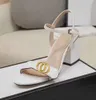 Klassieke Hoge hakken sandalen feestmode 100% leer dames Dansschoen designer pantoffels sexy hakken Suède Dame Metalen gesp trouwjurk Dikke Heelsb dfg
