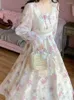 Robes décontractées printemps été longue robe rose Kwaii mignon doux femmes imprimer mode coréenne Floral Patchwork fête