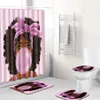 4Pcs Set Carpet Bathroom Foot Pad African Woman Bath Mat and Shower Curtain Set PVC Toilet Toilet Seat Covers Home Decor T200102309M