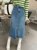 Skirts REALEFT Pockets Women's Midi Denim Skirt Front Side Split High Wasit Jeans Skirts Straight Female Pencil Skirt Summer 230417