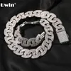 Uwin 17mm tung Miami Baguette Zircon -halsband för män isade ut kubansk länkkedja aaa cz prong inställning halsband Hip Hop smycken 2206J