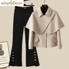 Womens Two Piece Pants Korean Retro Personality Cape Jacket Blazer Bellbottoms Twopiece Elegant Womens Byxor passar Office Business Outlets 231116