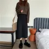 スカートスカート編みの女性のためのハイウエストニットスカートミディスカートソリッドカラー伸縮性スカート231116