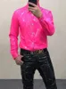 Мужская кожаная искусственная кожа Mauroicardi весна осень крутая приталенная черная розовая желтая блестящая светоотражающая эластичная куртка-рубашка из искусственной кожи мужская одежда в стиле эмо 231116