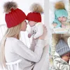 Bonnets 1pc mère enfant bébé enfant en bas âge enfants filles garçons chapeau chaud bonnet d'hiver bonnet tricoté tricot fourrure Crochet Pompon casquettes