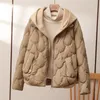 Mulheres para baixo parkas 2023 jaqueta de inverno feminino quente falso duas peças manga longa casual algodão acolchoado com capuz outwear senhoras 231116