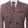 Ternos masculinos Men's Wedding Plaid Burgundy Blazers Jaqueta 2 PCs Conjunto 2023 Slim Fit Business Tuxedo Dress Classic Casat formal Coat