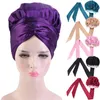 Bonnets Bonnet/Crâne Casquettes Femmes Double Couche Élastique Africain Cheveux Soins Nuit Satin Couverture Pour Long Turban Bonnets Avec Ruban