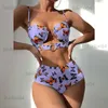 Dames badkleding sexy metalen ring holle stiksel dames badpakken trendy buis top bikini set zomer bloemenprint push up strandkleding badpak t230417