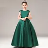 Girl Dresses Bambini sera Elegante gonna da principessa Dark Green Piano Exam Paspite per esibizioni Flower