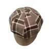 Ball Caps comfortable plaid patchwork leather octagon hat autumn and winter retro fashion face small cap British wind sboy 231117