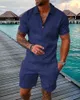 Men s Tracksuits 2023 men s solid color summer V neck zipper short sleeved POLO shirt shorts two piece casual ins 230417