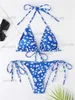 Costumi da bagno donna Bikini Costume da bagno Donna 2023 Nuovo bikini a vita alta Set Costumi da bagno a costine Stampa Costume da bagno perizoma Donna Biquini Spiaggia brasiliana L T230417