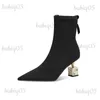 Boots Woman Sock Ankle Boots 2022 Spring Autumn Pointed Toe High Heel Elastic Flock Black Comfortable Booties Lady Shoes T231117