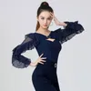 Scenkläder långärmad lotus design kvinnlig latin dance bodysuit för kvinnor klänning tävling balsal dans dräkt ny23 zy92