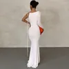 Casual jurken Backless Deep V-neck Maxi Jurk Drape slanke vrouwen feest pure kleur een schouderjurken elegante vrouwelijke zeemeermin vestidos