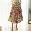 SKIRTS Spring Autumn Audrey Hepburn vintage retro fantasia flor roxa estampa floral alta cintura plissada midi saia saias 230417