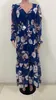 Ropa étnica Vestido largo floral Mujeres Y2K Vestidos de fiesta Manga de verano Elegante Prom Sexy Profundo Cuello en V Azul Trabajo Maxi Vestidos de malla