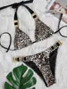 Mutada de banho feminina 2022 Sexy Diamond Bikini Print Leopard Awear Women Swimsuit Feminino Halter Push Up Bikini Set