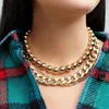 New Punk Gold Color Choker Necklace Collar Hip Hop Big Chunky Aluminum Thick Thin Round Bead Chain Necklace Women Jewelry242z