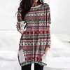 Casual Dresses Long Sleeve Christmas Elk Pullover Robe Winter Elegant Mid Pocket Dress Top 2023 Woman Print Plaid Fashion Autumn