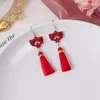 Dangle Earrings 2023 Chinese Year S925 Silver Needle Celebrating Red Bride Lucky Lantern Tassels