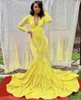 Abiti da festa African Black Girl Yellow Mermaid Prom Dress Sexy scollo a V manica lunga paillettes supporto personalizzato