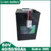Batterie Li-ion 60V, 40ah, 50ah, 60ah, avec chargeur, Lithium polymère, parfaite pour Tricycle, moto, vélo électrique, Scooter