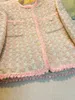 Misturas de lã feminina casaco de lã francês elegante qualidade superior doce rosa xadrez senhoras lã outerwear feminino outono chegar 231116