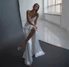 2024 Simple A Line Satin Wedding Dress for Women V Neck Spaghetti Straps Brudklänning Sexig High Split Backless Vestido de Novia