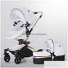 Strollers# Strollers High Quality Baby Stoller 3 In 1 Pram Landscape Fold Pu Leather Wagen Carriage Car Born Pushchair Drop Delivery Dhn6E