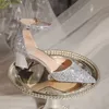 Scarpe eleganti di lusso oro argento paillettes tacchi alti pompe da donna punta a punta cinturini alla caviglia scarpe da sposa donna scarpe con tacco spesso scarpe da festa 231116