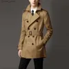 남성용 트렌치 코트 2022 New Men 's Lapel Trench Coat 더블 가슴 슬림 한 슬림 한 자켓 재킷 매체 및 긴 봄과 가을 얇은 영국 스타일 비즈니스 Q231118