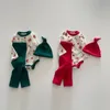 Rompers Milancel Christmas Baby Clothes Spädbarn älg tryck Bodysuit Pants Hat 3st Toddler Year S Homewear Set 231117
