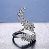 Folhas graciosas ambas as extremidades do anel aberto cor prata menina coquetel anéis brilho cristal zircão moda feminina jóias moda jóiasanéis mulheres anel aberto folhas